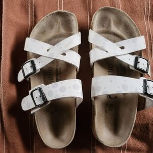 Birkenstock White Polka Dot Double Buckle Sandals